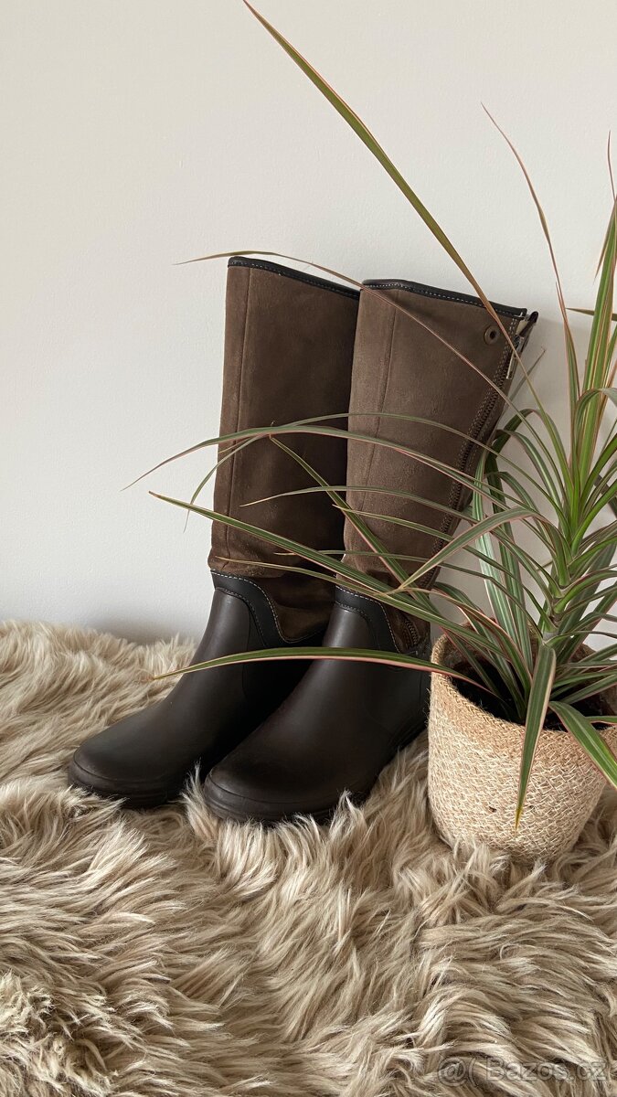 Hnědé kožené kozačky s bočním zipem vel.36 - 5