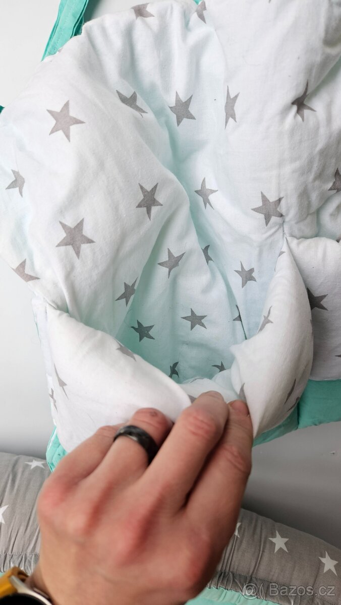 Hnízdečko a kapsář - hvězdičky, mint, šedá, bílá - 5