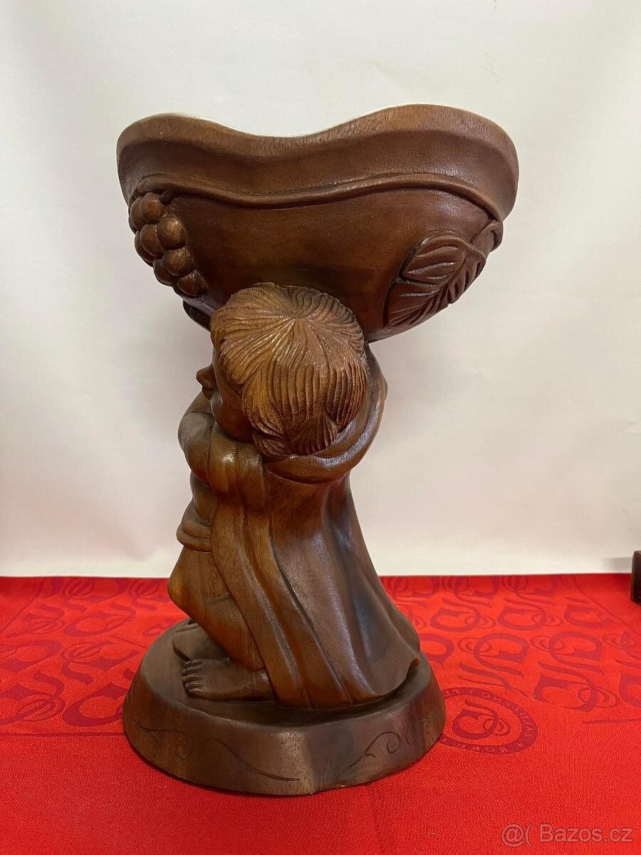 Dřevěná socha misa stojan na květiny ovoce - Indonésie, masi - 5