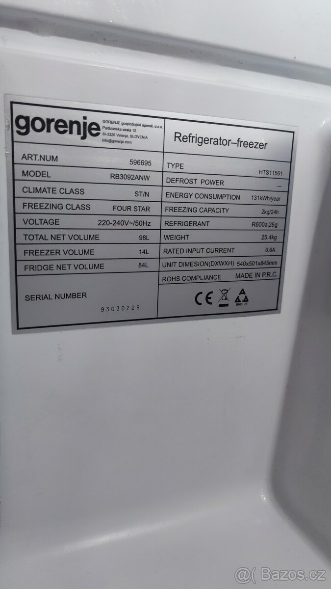 Lednička s mrazákem Gorenje výška 84cm - 5