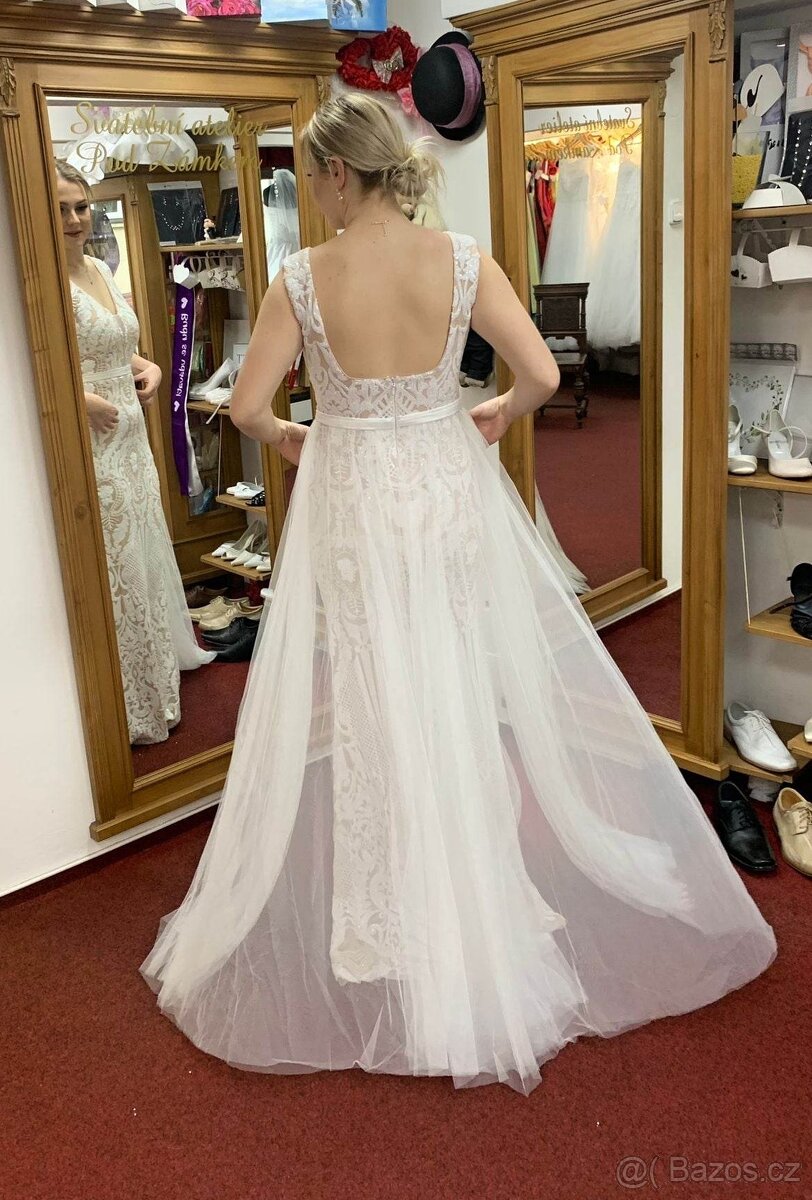 Svatební šaty bílo-šampaň - 5