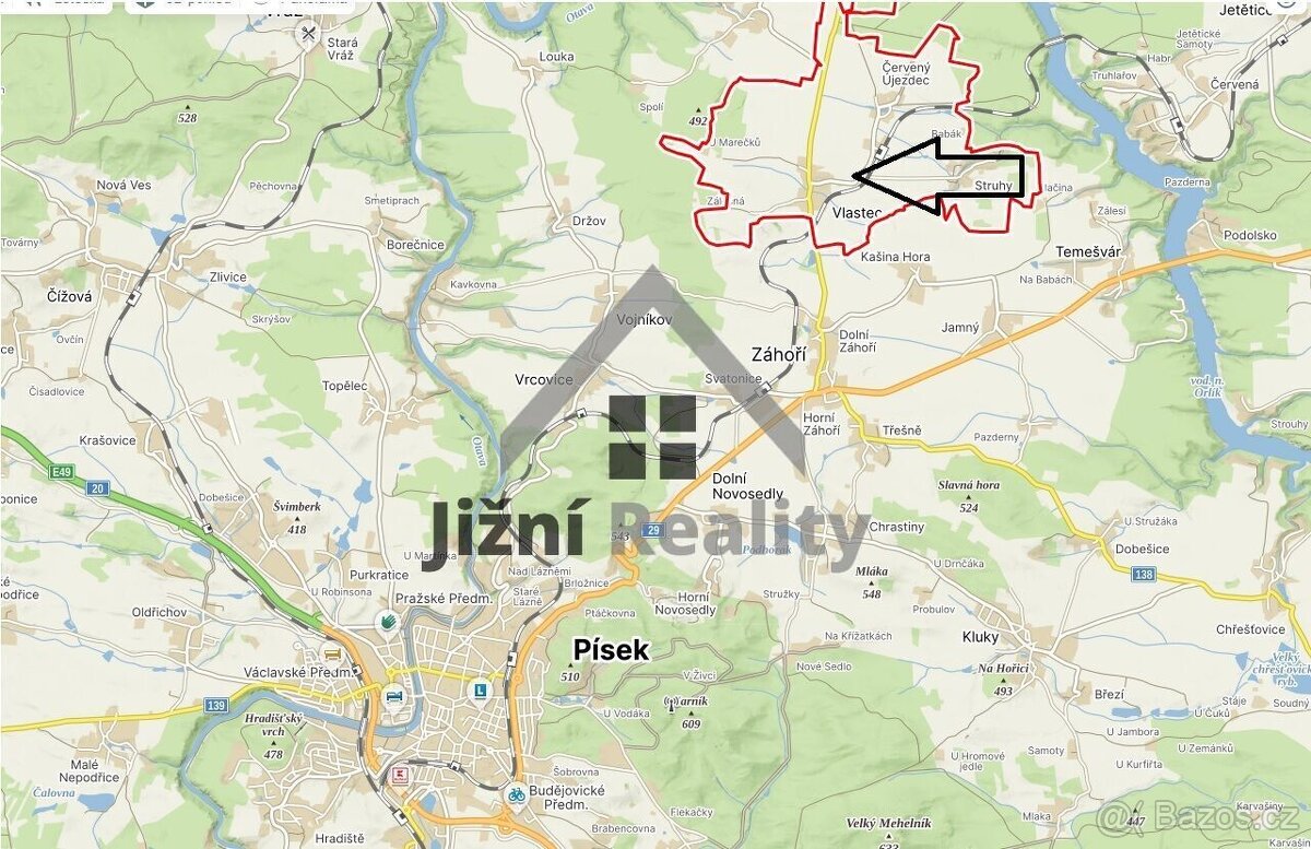 Stavební parcela 1.158 m2 v obci Vlastce - 5