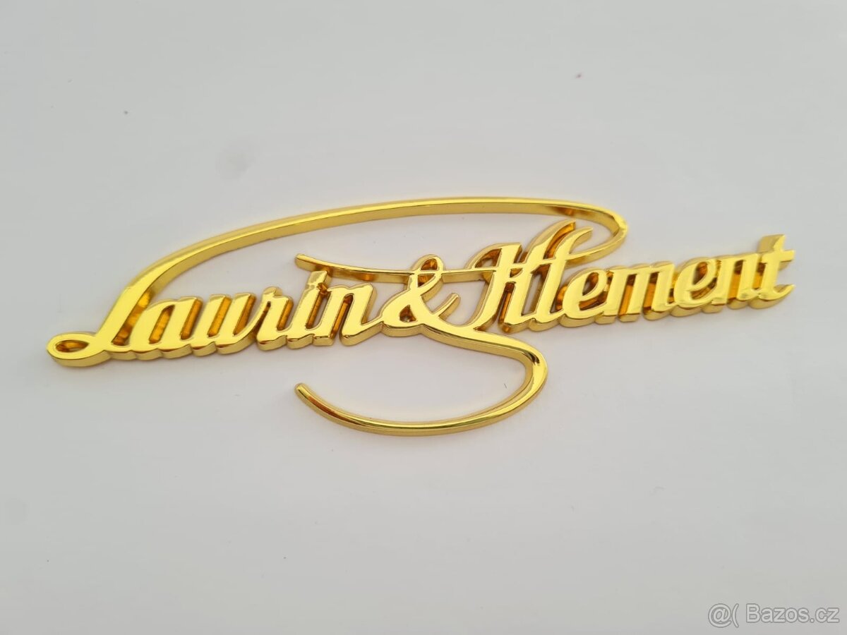Nápis Laurin Klement , chrom, zlatý, červený, čierny - 5