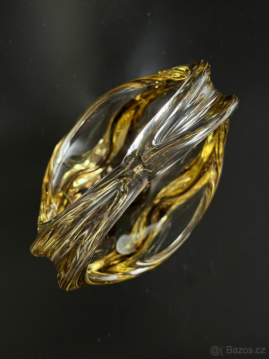 Košík 20 cm, citrínové, ambrové hutní sklo, M. Klinger - 5