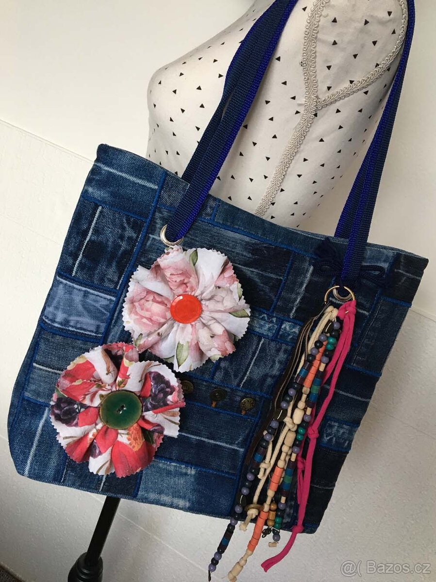OBR květy - jeans - přívěsek - 5