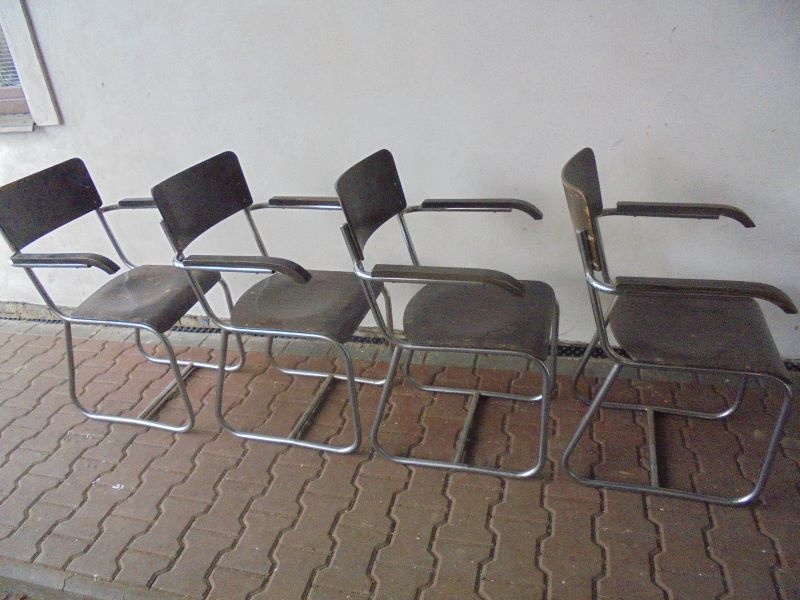 Chromovaná křesla 4x kusy + stůl Funkcionalismus - 5