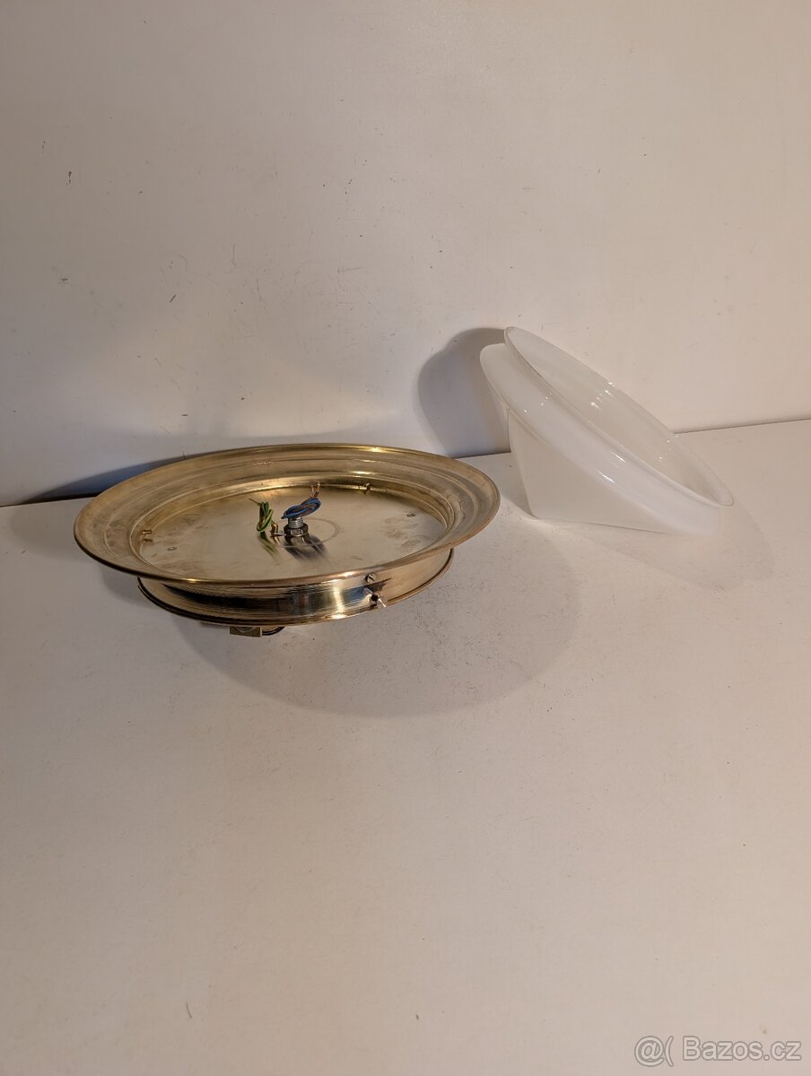 mosazný lustr, stropnice, lampa, Art Deco stínidlo - 5