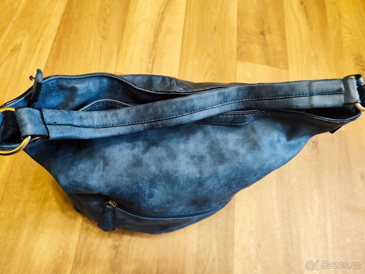 Modrá kožená crossbody kabelka - 5