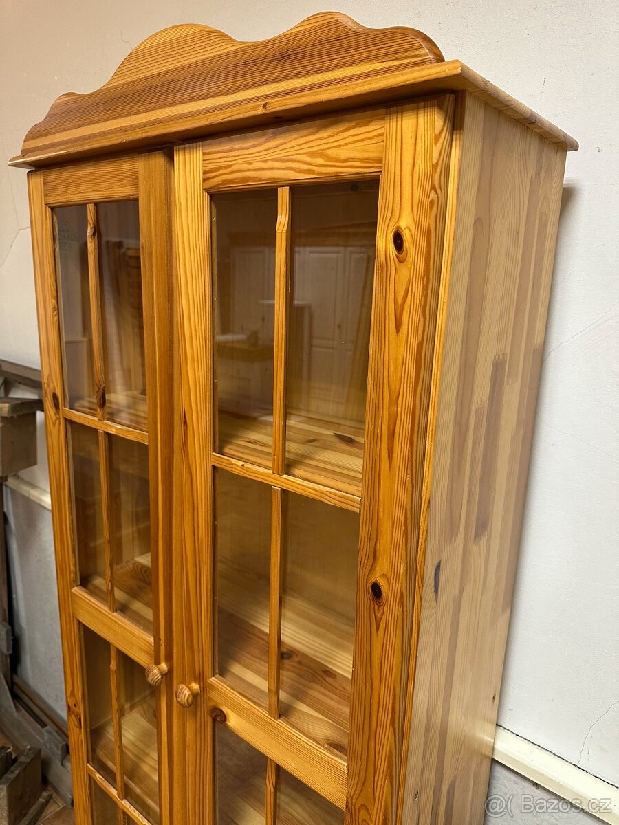 Masivní knihovna, vitrína, 100% dřevo, borovice - 5