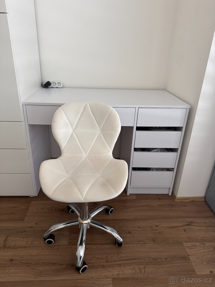 Make-up/psací stůl 110cm bílý vč. židle (bílá) - 5