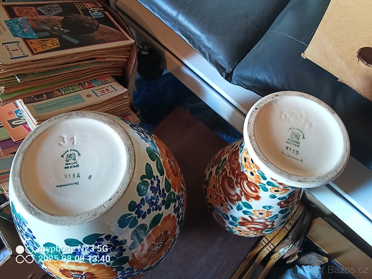 Staré keramické kovové porcelánové vázy malovane - 5