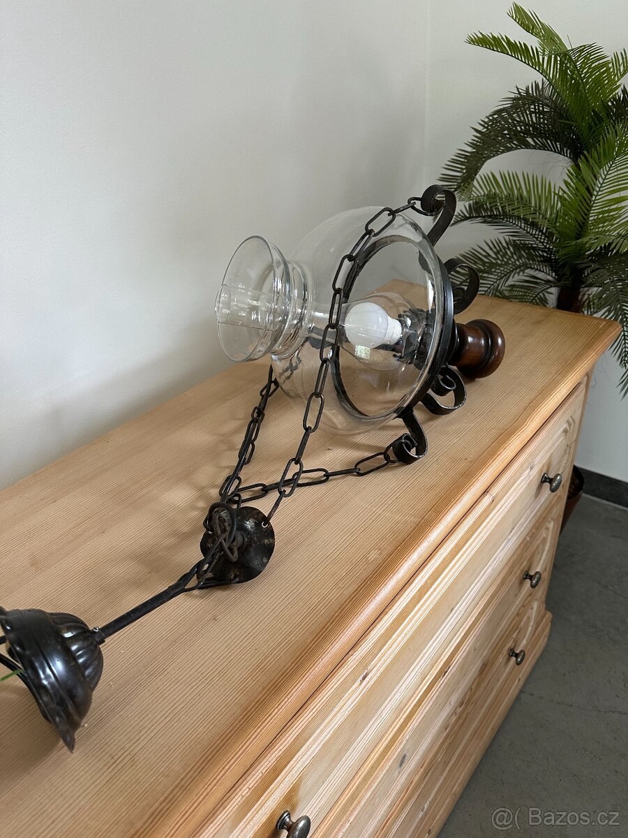 Rustikální elektrický závěsný lustr. Petrolejovka. - 5
