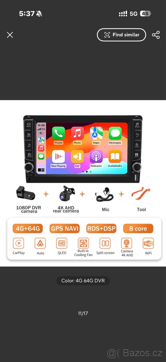 Autorádio Android 4GB/64GB DVR CarPlay/Auto - 5