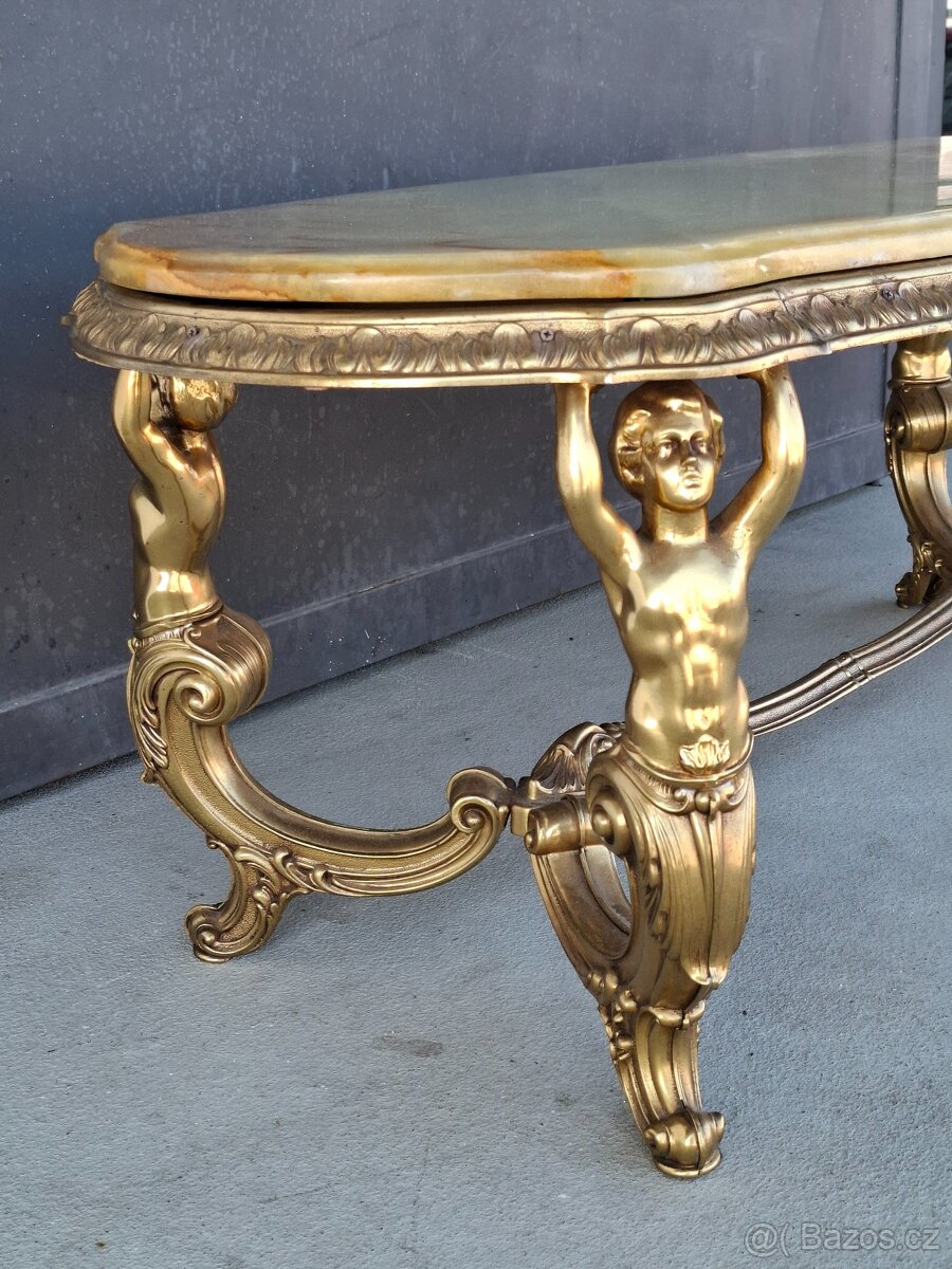 Bronzový figurální stůl s mramorem - 5