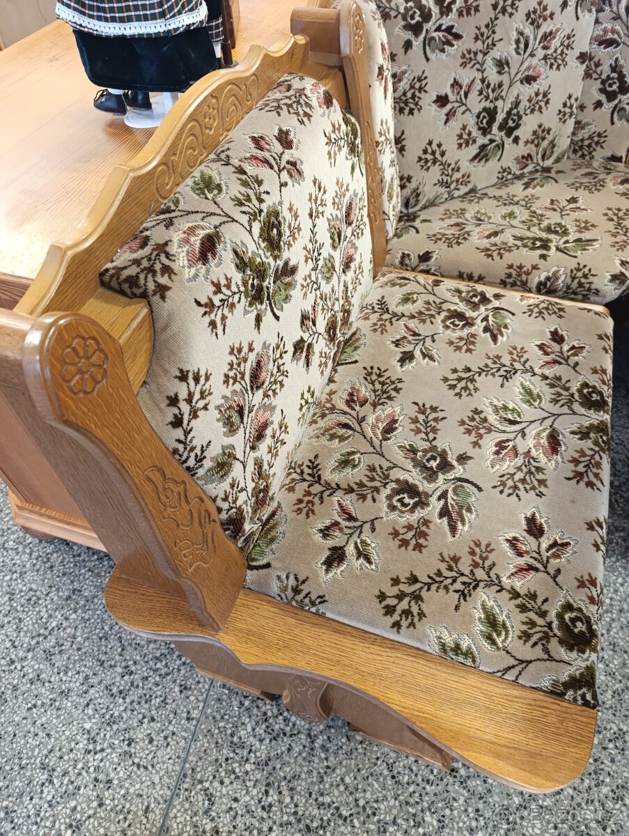 Rustikální jídelní set, stůl, 2 židle, lavice, masív - 5