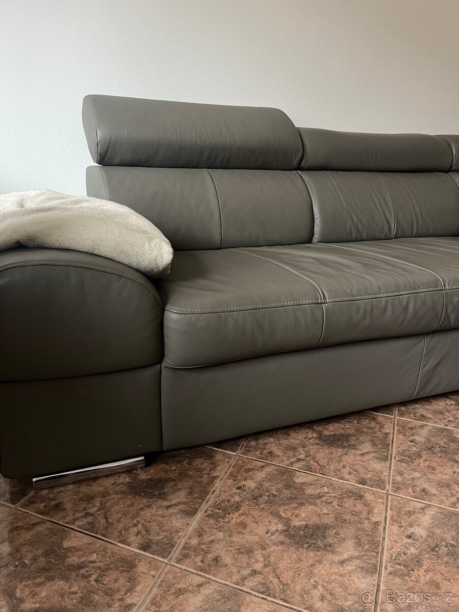 Kožený rohový šedozelený gauč - 5