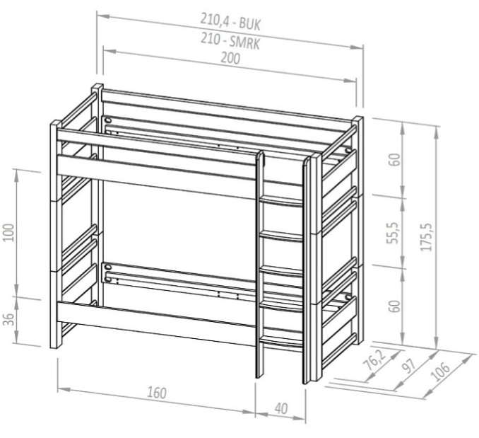 BUKOVÁ dvoupatrová postel Lucas 90x200 - 5