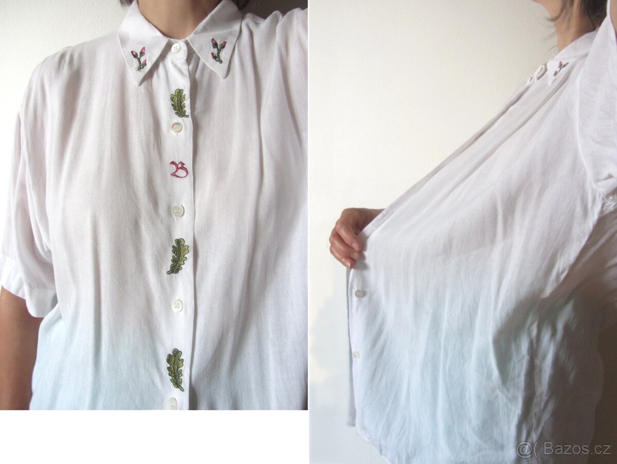 Vintage volná bílá dámská košile s výšivkou - 5