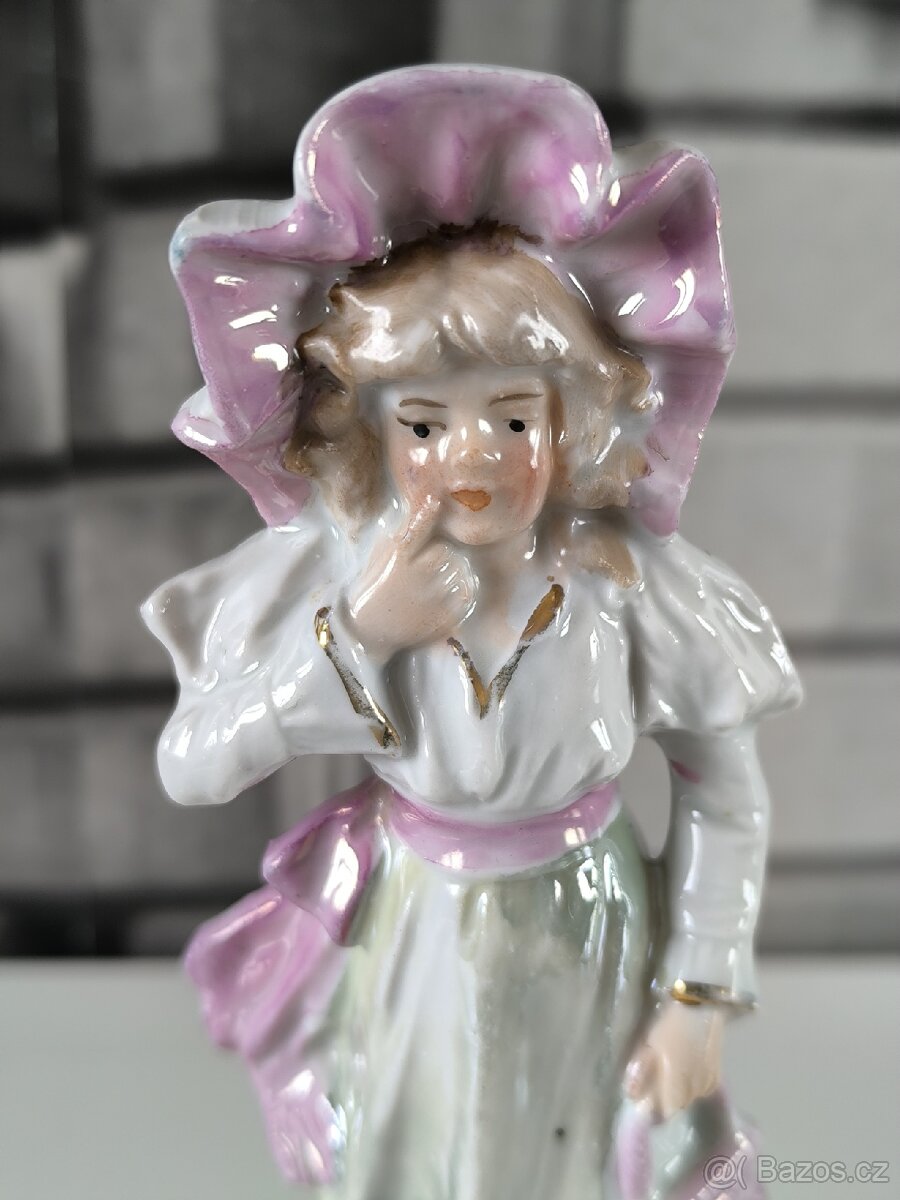 Starožitná porcelánová figurka - Dáma s kabelkou - 5