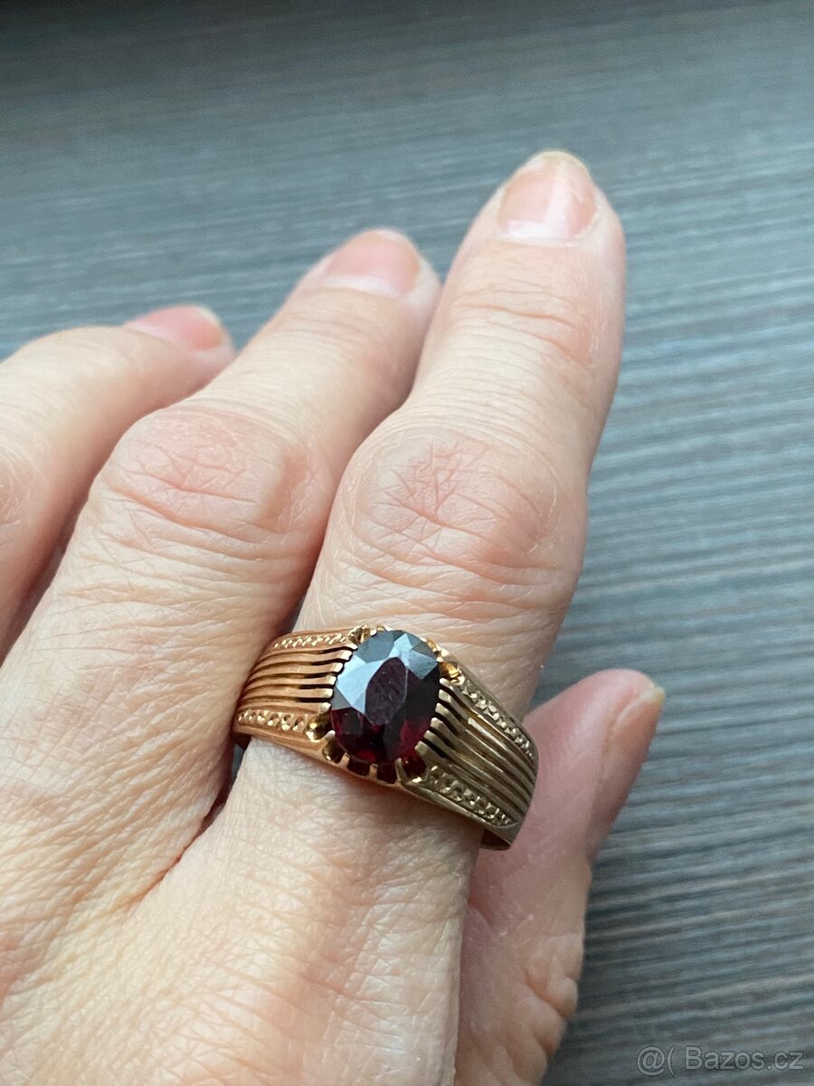 Zlatý prsten s rubínem, růžové zlato - 5