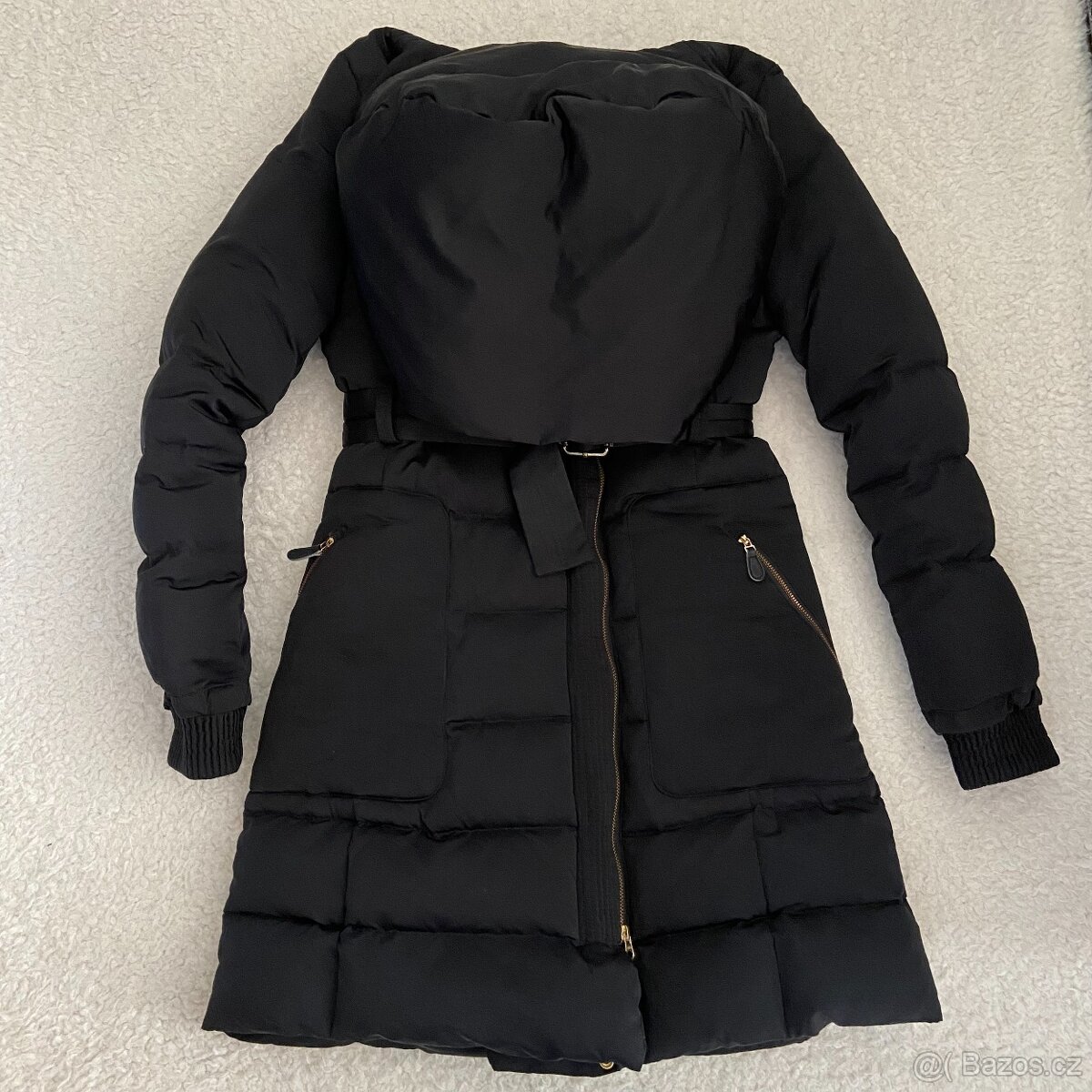 Dámský černý péřový kabat bunda s kapucí vel. 36/S - 5