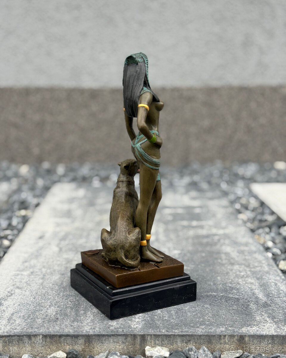 Bronzová socha Kleopatra s panterem exkluziv dekorace dárek - 5