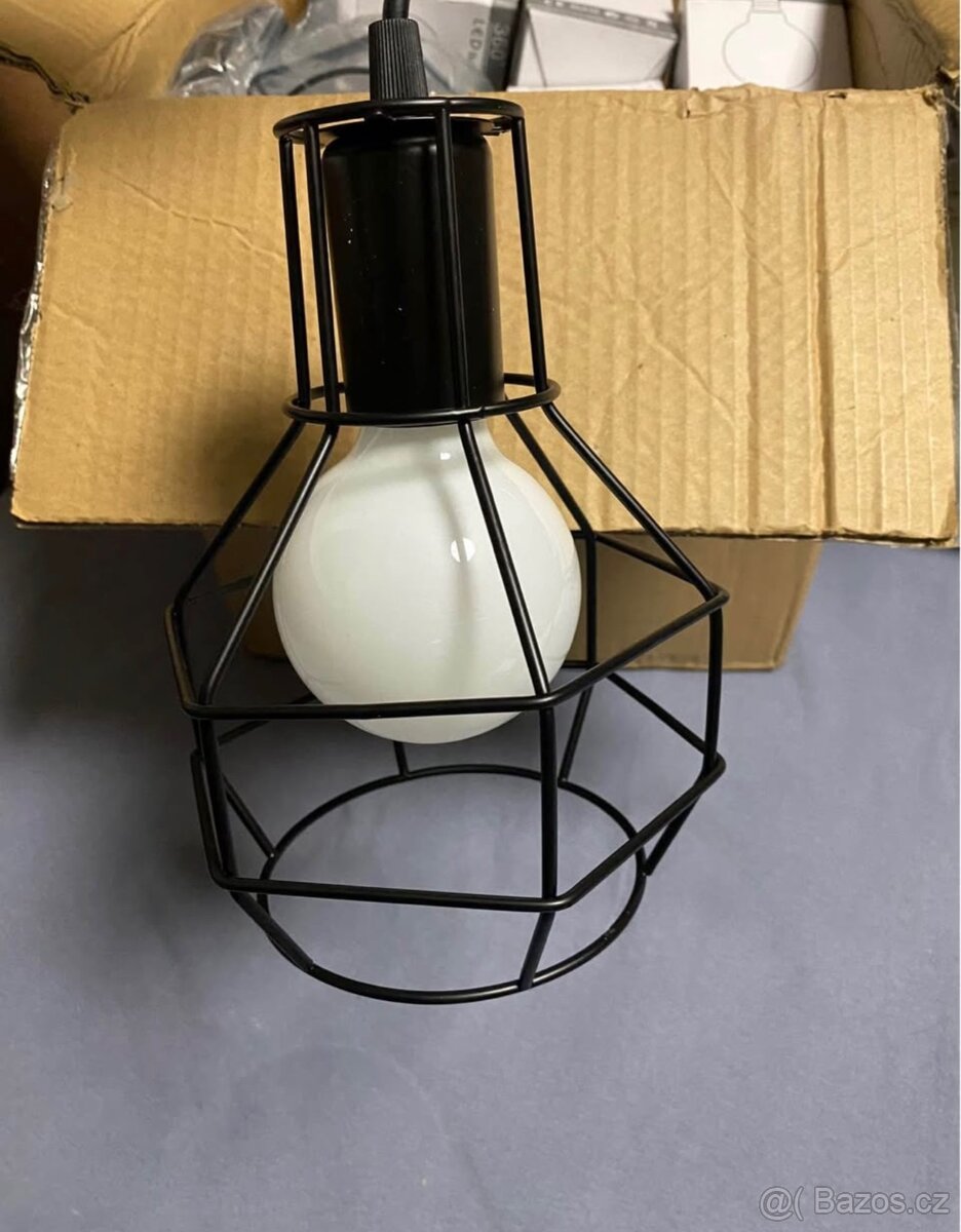 Industriální lustr černý mat kov 6 svítidel + žárovky - 5