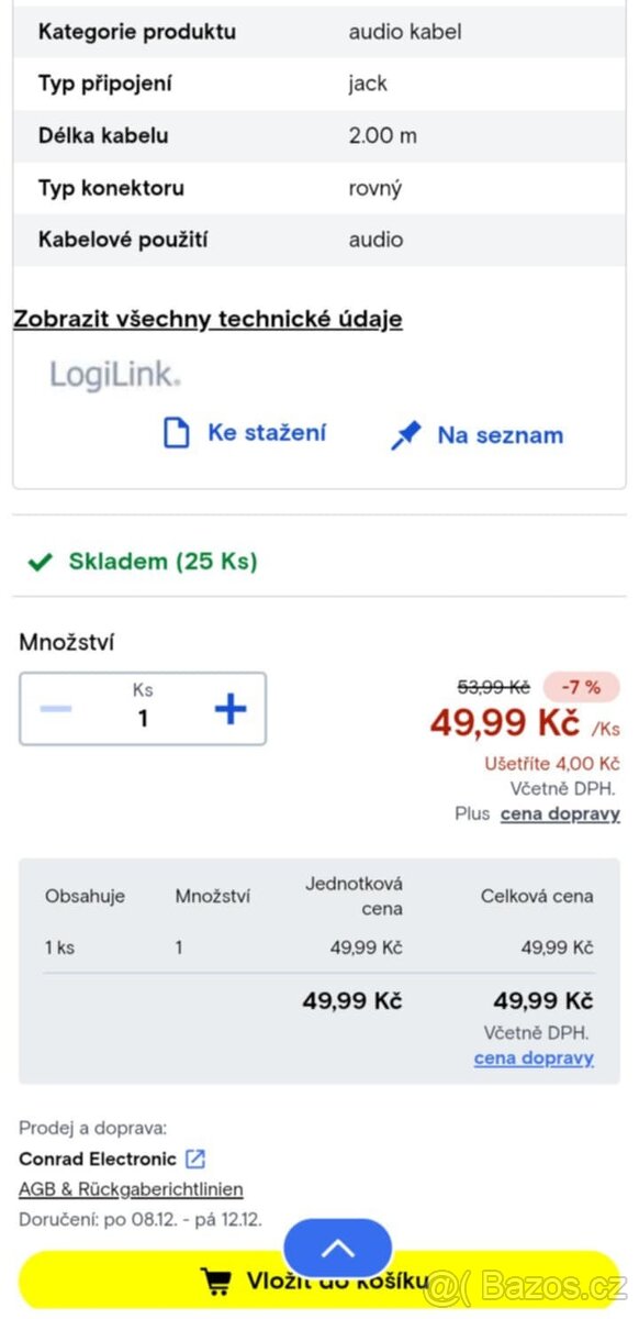 Kabel 3.5mm jack/3.5mm jack 2m LOGILINK CA1050 58ks - 5