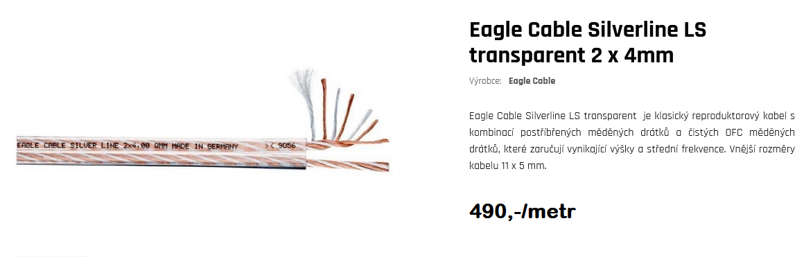 EAGLE CABLE SILVER LINE, Hi-End reprokabel 2 x 4,0 mm - 5