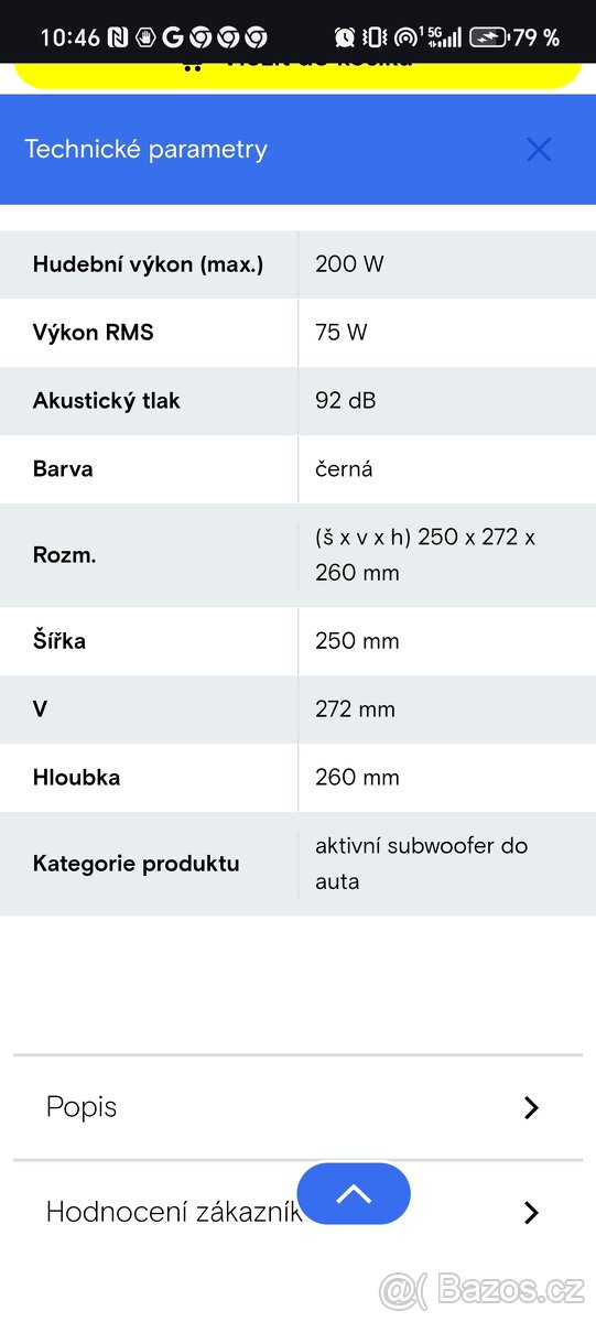 Subwoofer aktivní Blaupunkt do auta - 5