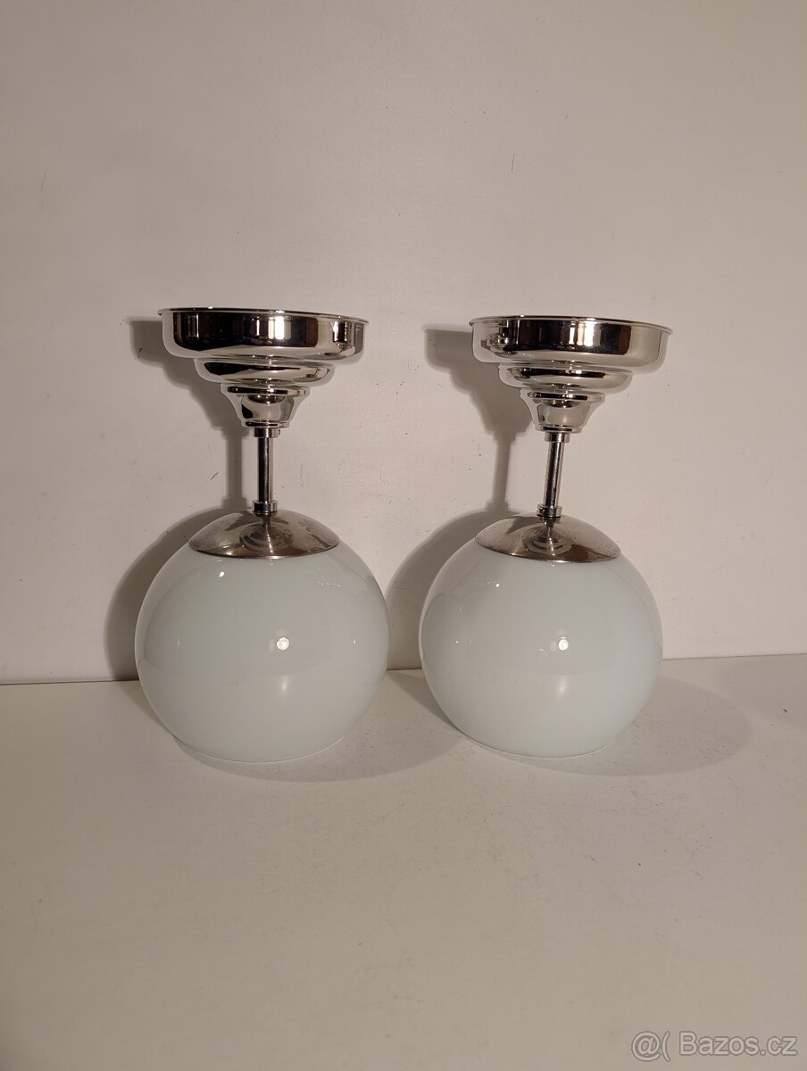 Art Deco lustr z niklované mosazi, stropnice, až 2 ks - 5