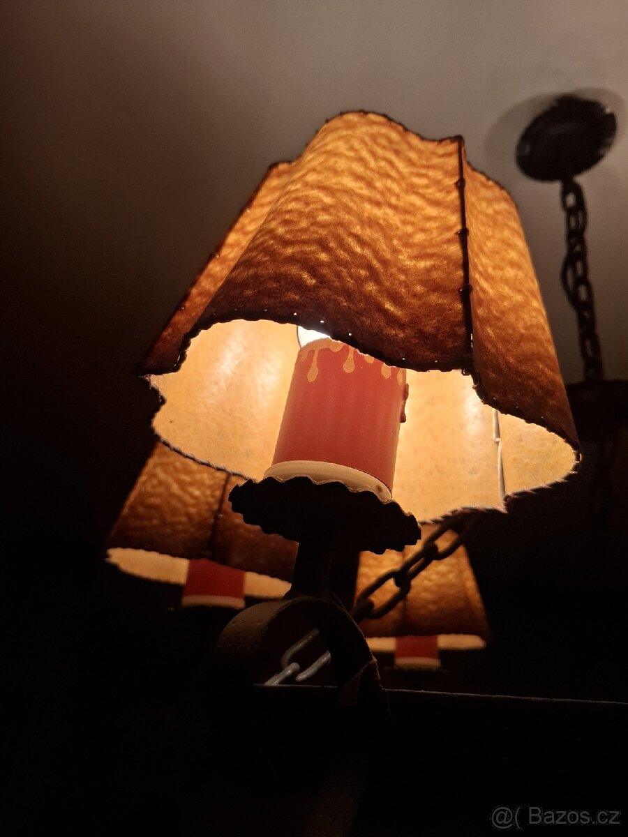 Starožitný originál kovový lustr + 2 lampičky, ruční práce - 5