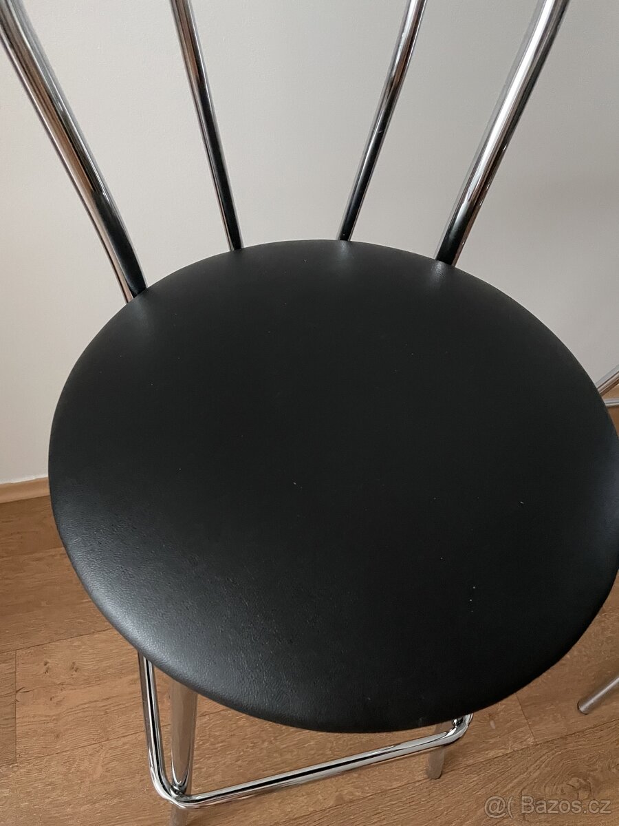Barové židle chrom, černá kůže 3 kusy - 5