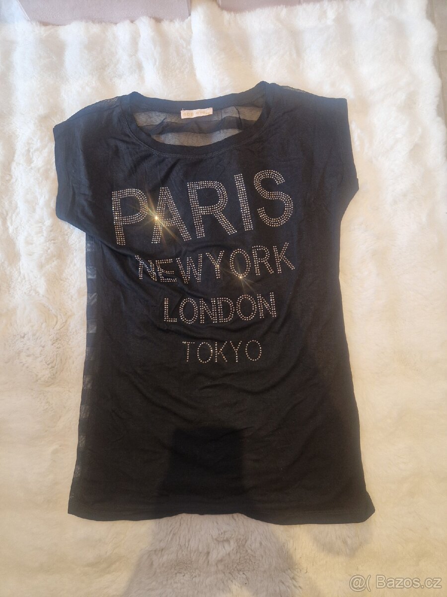 Nové dámské tričko černé průsvitné vel S až M s flitry - 5