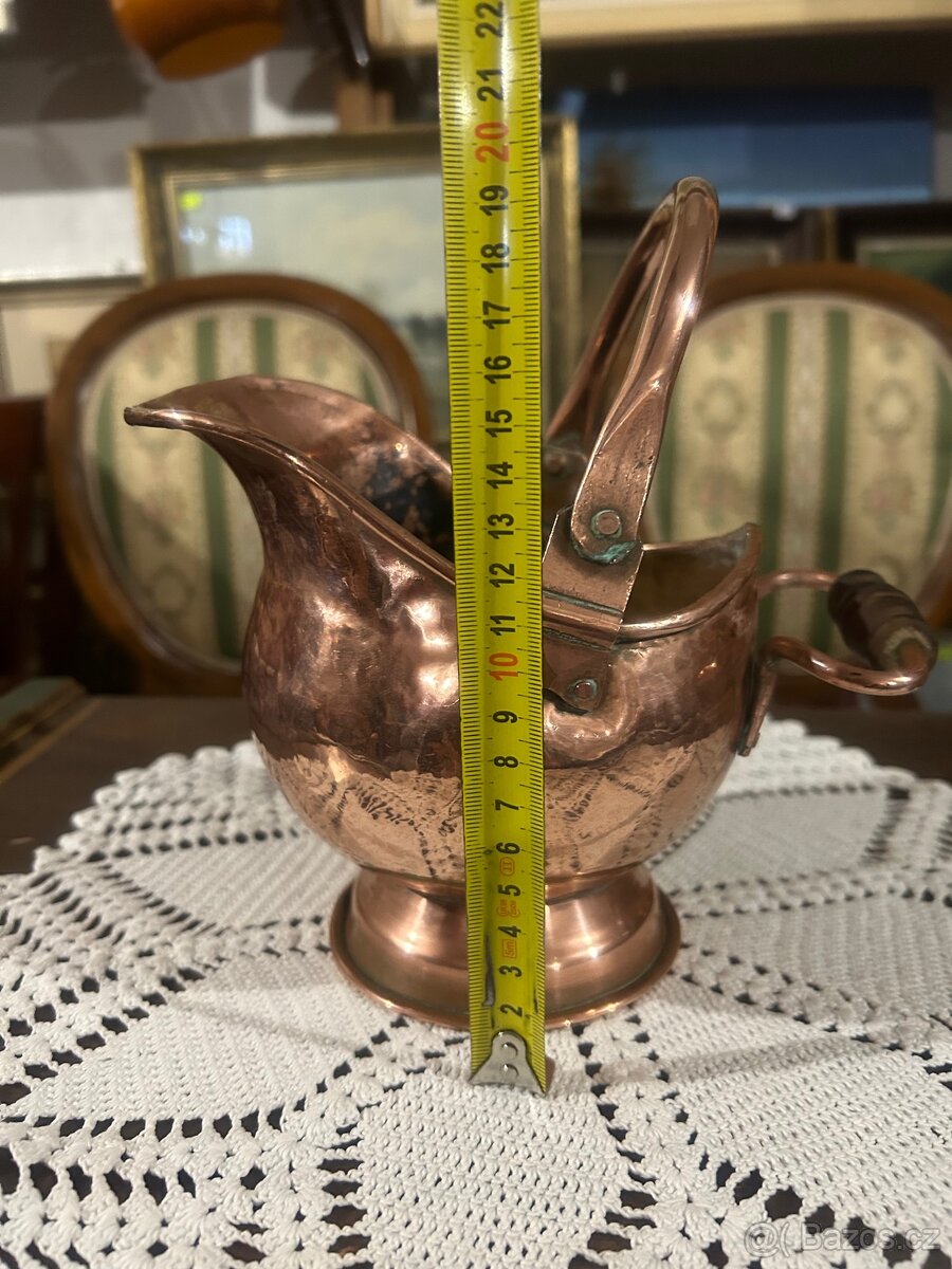 Měděný starožitný malý uhlák - 5