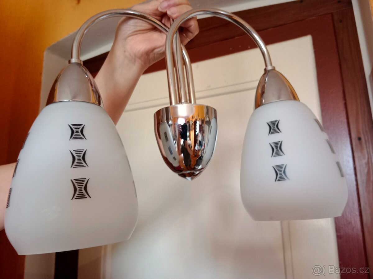 starý retro dvouramený art-decový chromový lustr,ce - 5