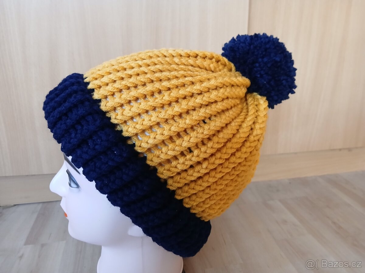 Nový pletený kulich dvojitý lem, - 5