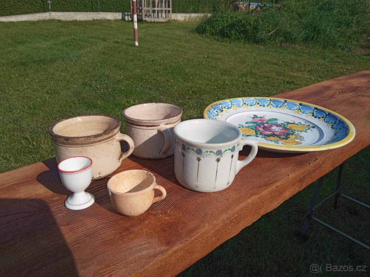 Hrníčky,talíř malov.r.1937,kalíšek na vajíčko,keramika,retro - 5