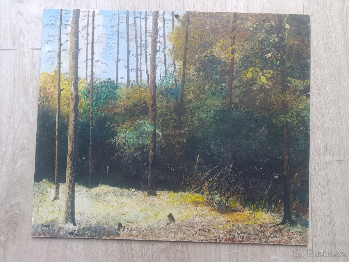 Lesní krajina, malba na desce - 5