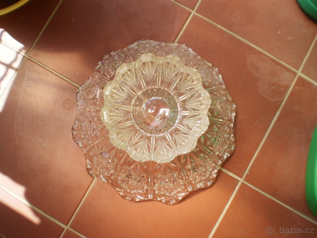 Starožitná skleněná mísa na noze - 5