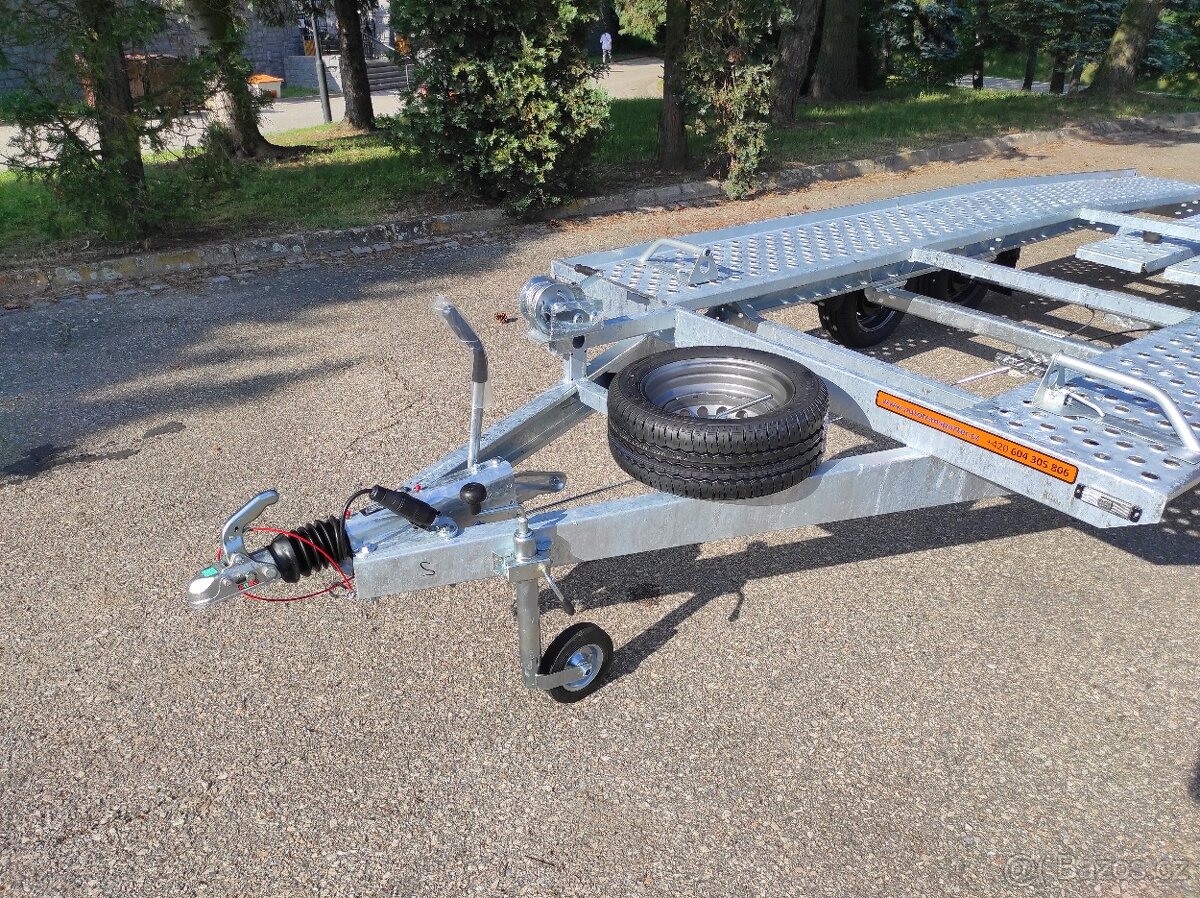 Snížený vlek na auta, 450x210cm, 2700/510kg,130km, rezerva