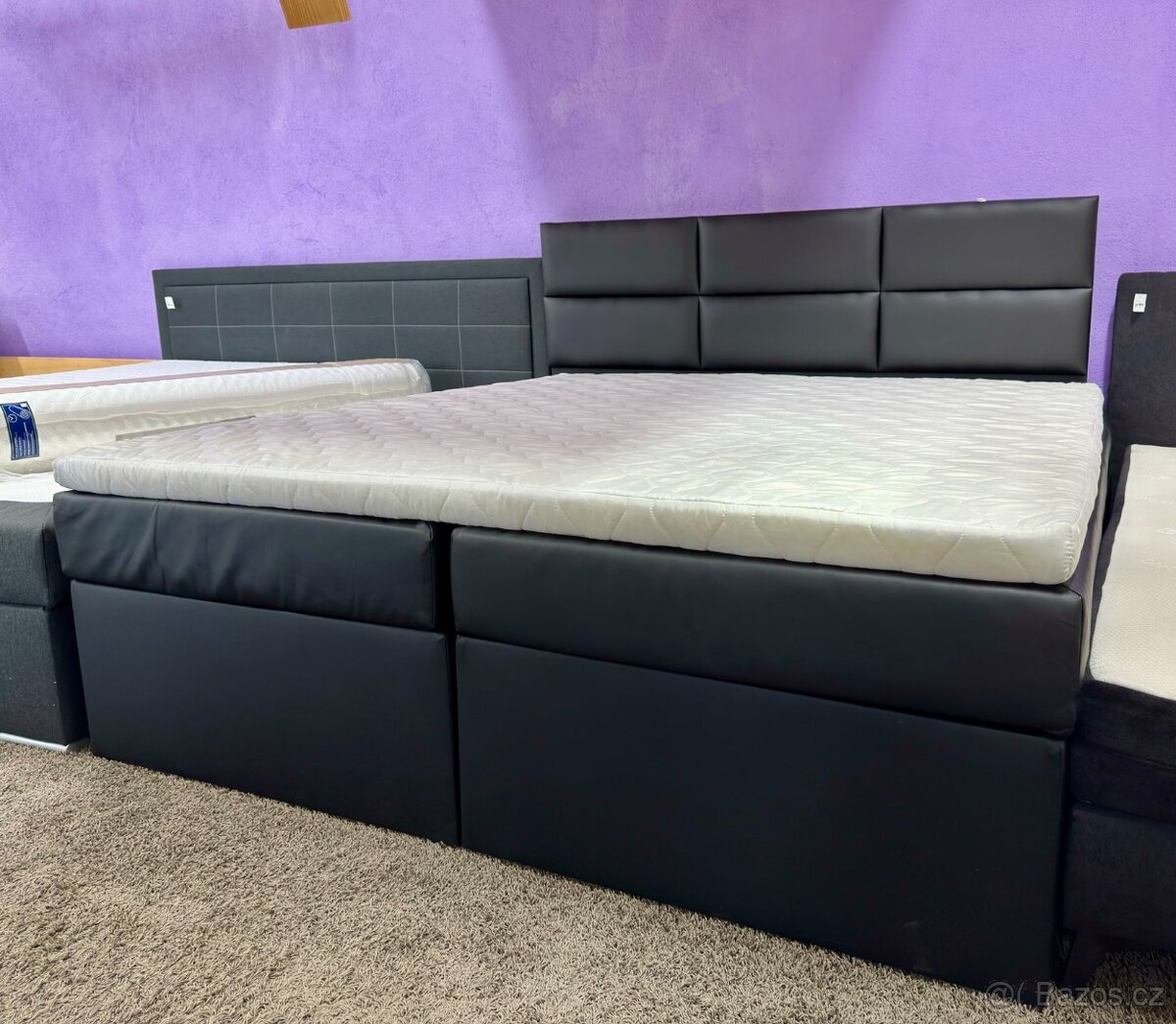 Manželská postel s matrací - eko kůže - NEPOUŽITÁ - 5