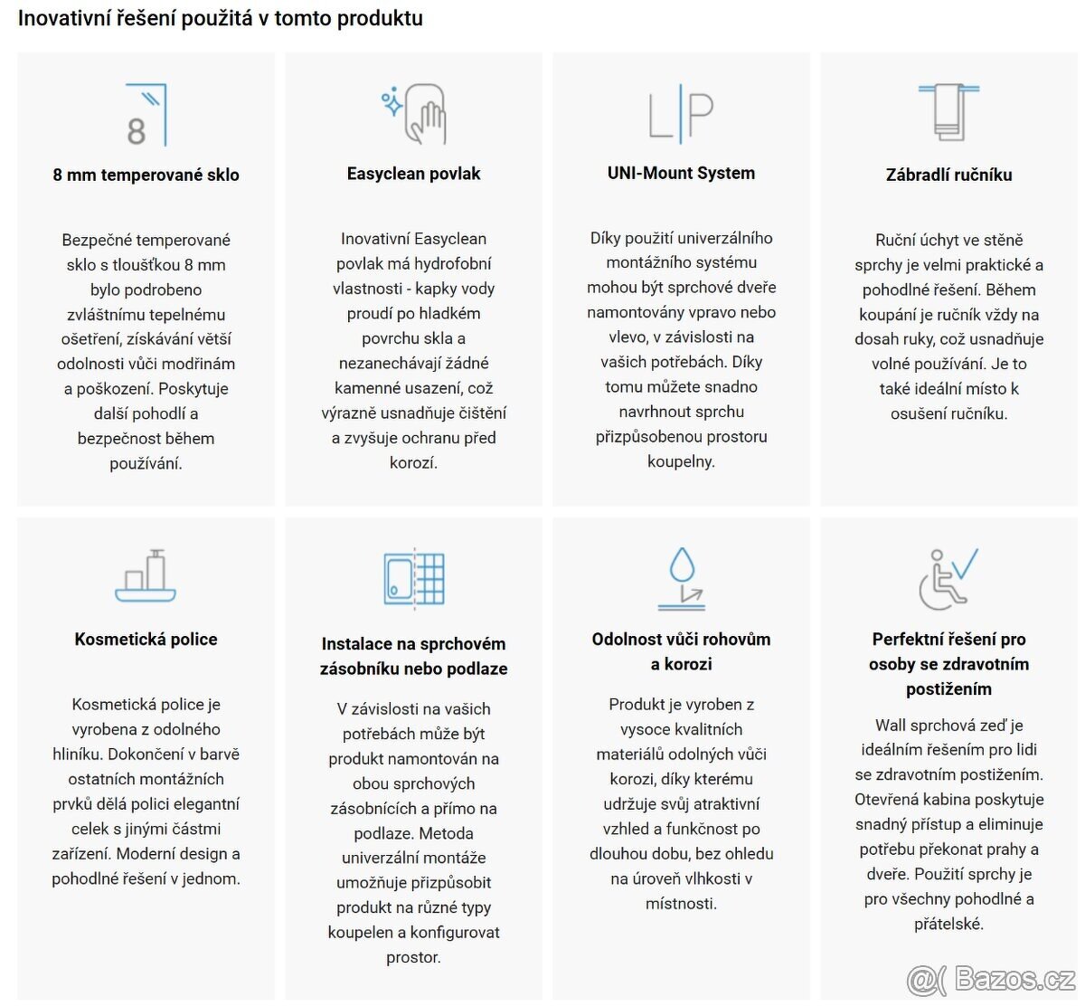 Sprchová zástěna s poličkou a kolejnicí 80x200cm, walk-in - 5