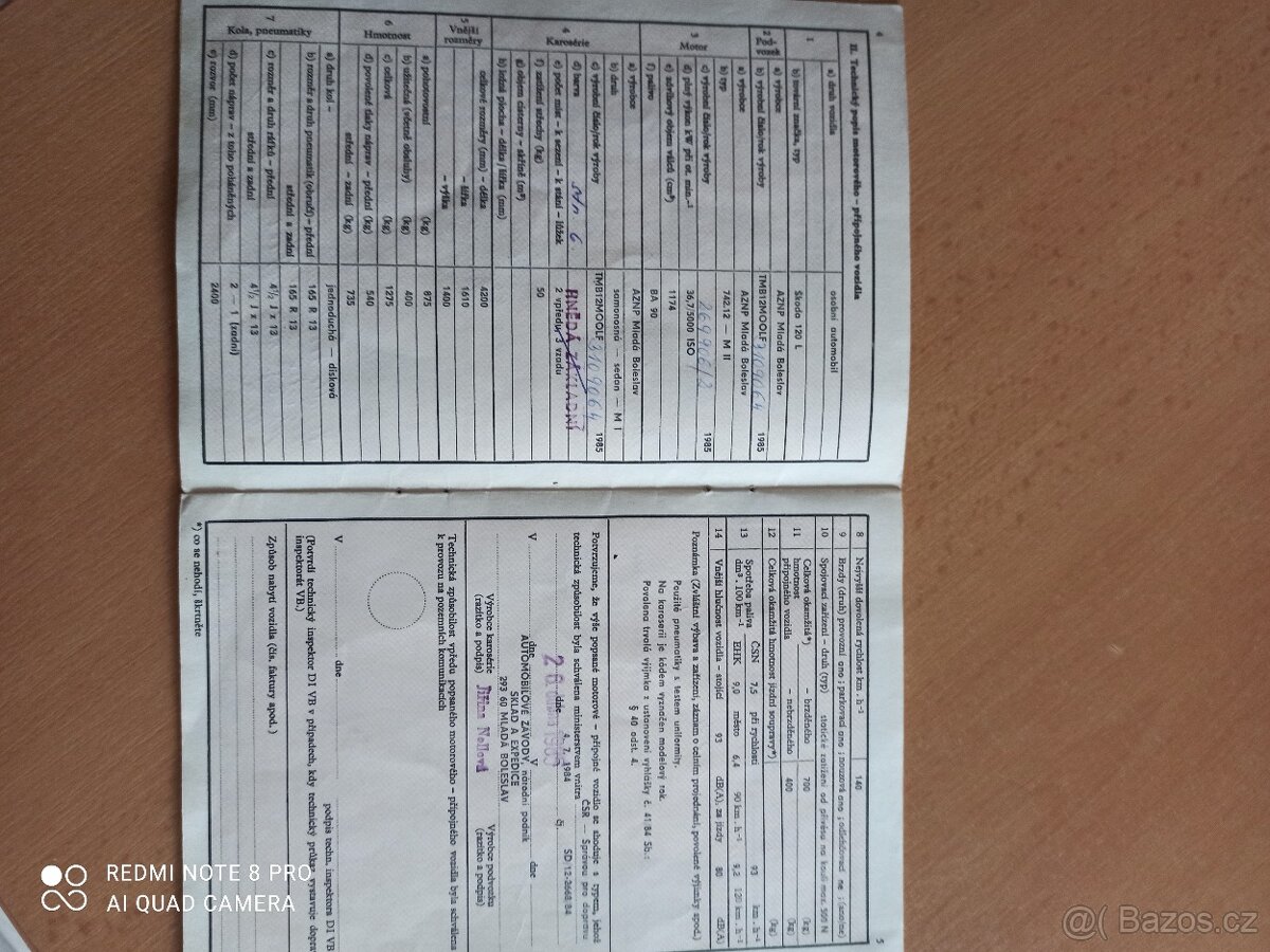 PRODÁM TECHNICKÉ PRŮKAZY škoda 105, 120 - 5
