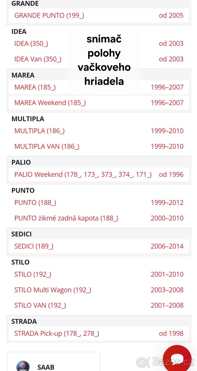 Snimac polohy vacky Afa, Fiat, Opel, Lancia, Saab - 5