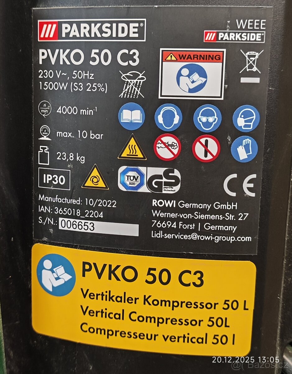 Prodám Vertikální kompresor PVKO 50 C3 - 5