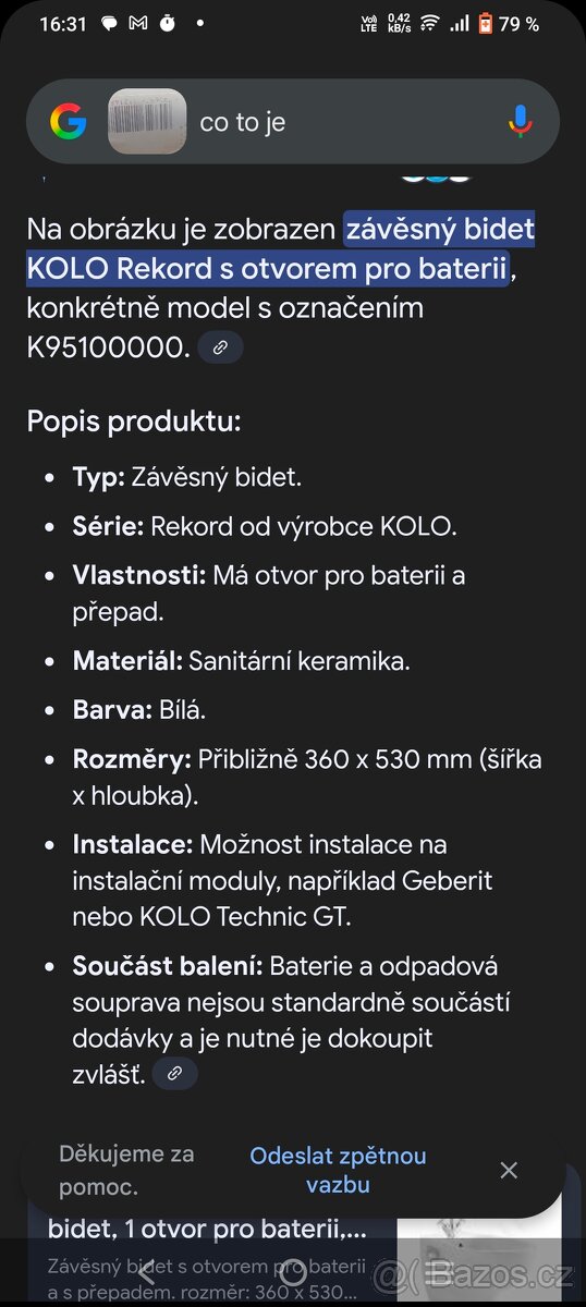 Bidet závěsný+vodovodní arm. a klik-klak - 5