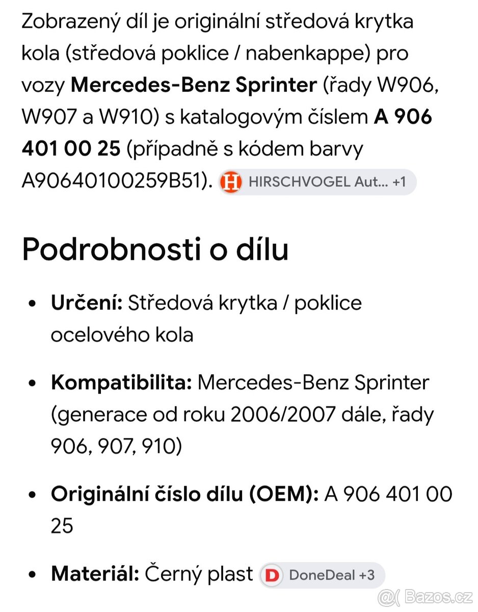 Prodám kryty kol ( poklice, pokličky ) MB Sprinter - 5