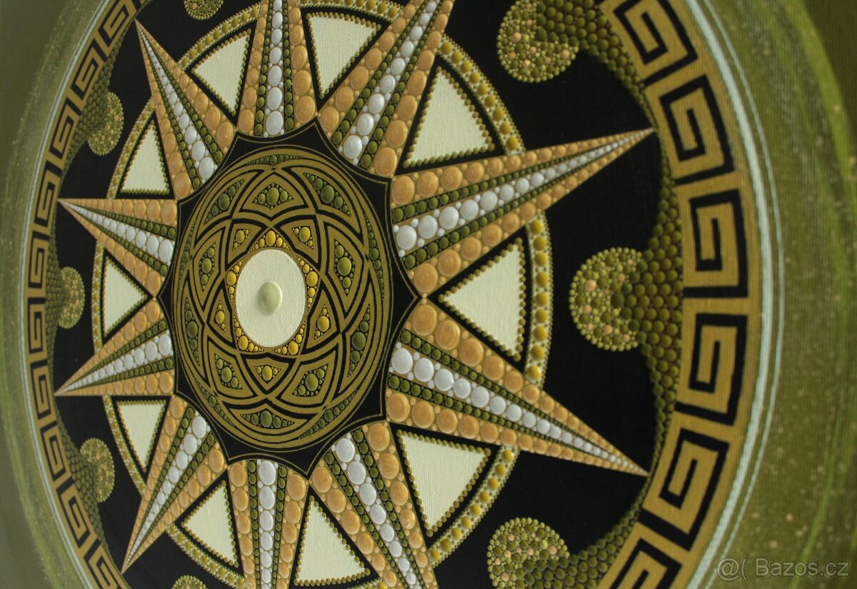 Mandala -olivově zlatá 60x60 cm posvátná geometrie - 5