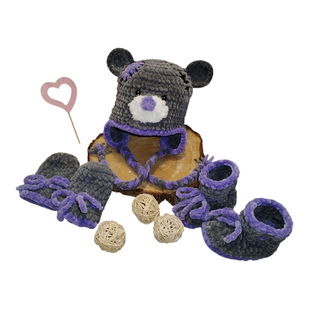 Medvídková čepice, botičky + rukavice - 5